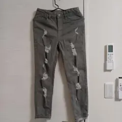 グレー ダメージ加工 ストレッチスキニー