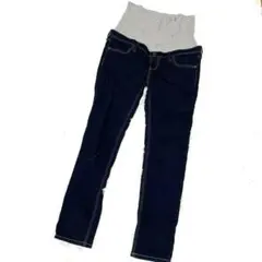 マタニティ用ダークブルースキニーパンツ お腹カバー付き　伸縮性