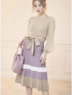 ROYAL PARTY 袖シアー配色ニットワンピース