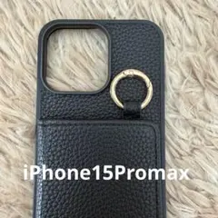 ブラック iPhone15プロマックス用ケース カードポケット付き