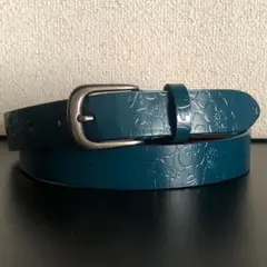 ベルト ターコイズブルー 全長約118cm 幅約2.8cm 花柄
