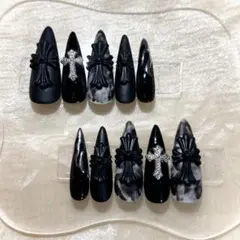 48 ネイルチップ クロム クロス y2k ギャル パンク 黒 地雷 サブカル