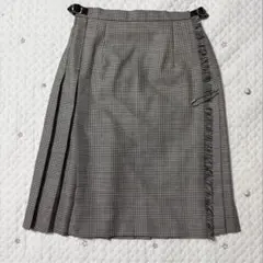美品　オニールオブダブリン　千鳥柄　ラップスカート　プリーツ　グレン　グレー　S