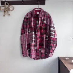 カールヘルム　シャツ パッチワーク 赤　チェック　長袖　春秋冬
