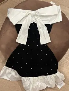Darich パールビジューオフショルフリルニットミニワンピース
