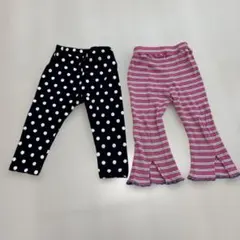 水玉模様とストライプのフレアパンツセット