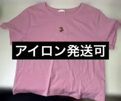 GU ピンク チェリー刺繍 半袖Tシャツ
