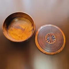 木製 菓子器 彫刻入り蓋　菓子箱　蓋付き