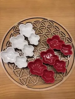 お正月　お雛祭り　お祝い　食器　2連皿　梅　紅白　6枚セット