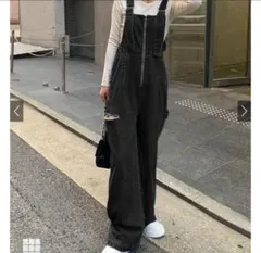 サイドカット センターZIP デニム サロペット オールインワン qu12