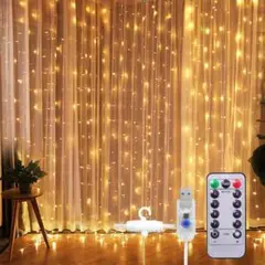 LED カーテンライト 3×3m 300球 リモコン付き USB式