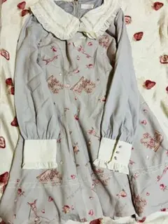 LIZLISA エッフェルブック柄ワンピース グレー