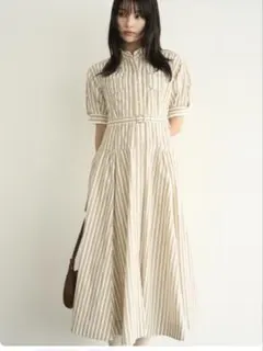 美品 ANAYI ドビーストライプラッフル ワンピース フェミニン 34 近年