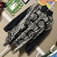レトロ古着 アートな総柄×黒無地 長袖シャツ ヴィンテージ 古着