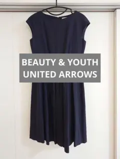 【美品】BEAUTY & YOUTH ネイビー ノースリーブ ひざ丈ワンピース