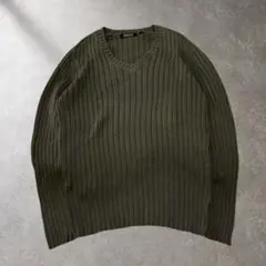 DKNY Vネック リブニット セーター カーキのサムネイル