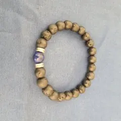 溶岩石と青いビーズのブレスレット 約19cm