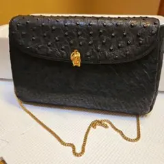 オーストリッチレザー ショルダーバッグ 黒