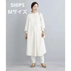 美品✨ シップス【洗える】パールモチーフボタンワンピース　オフホワイト
