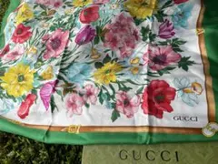 ⭐希少 Gucci ヴィンテージ フローラル シルクスカーフブラウン 85×85