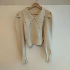 Loueme ビックカラー　パフスリーブニット 　オフホワイト