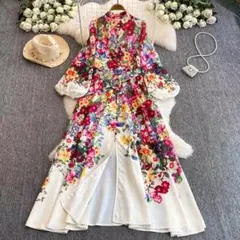 ワンピース　パーティー　花柄　レディース　半袖　ドレス　レース　ロング