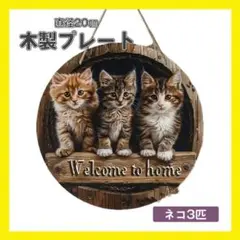 残り１！3匹 木製プレート ガーデンオブジェ ウェルカムボード ネコ 猫 雑貨