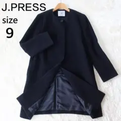 ジェイプレス J.PRESS ノーカラー ロングコート アンゴラ混 ネイビー 9