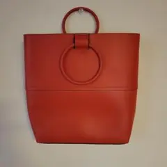 新品未使用、本皮レッド トートバッグ リングハンドル付き