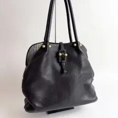 美品ルノーペルグリーノ　トートバッグ　内側マルチストライプ　シボ革　肩かけ可　黒