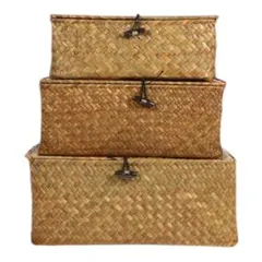 ⭐️ボタン織りバスケット付き新しい海藻織り織りデブリデブリスデスクト ストレージ⭐️