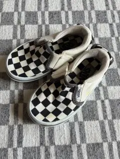 VANS チェッカー スリッポン ホワイト×ブラック 16cm