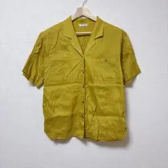 PINORE 麻 半袖シャツ マスタード イエロー オープンカラー 夏のサムネイル
