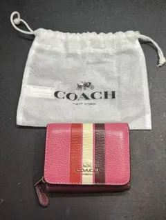 COACH 三つ折り財布 マルチカラー ストライプ