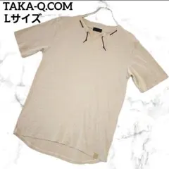 タカキュー レースアップ 半袖 Tシャツ キーネック L ベージュ コットンのサムネイル