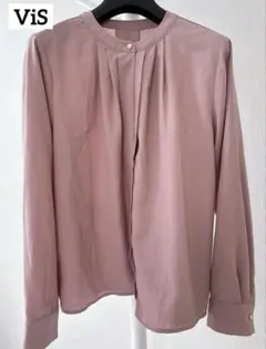 ViS フロントタックブラウス ピンク 長袖ブラウス