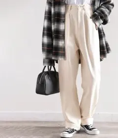 classicalelf ハイウエストデニム＆チノ タックワイドパンツ