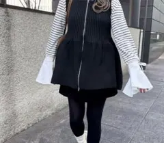 フロントジップペプラムベスト ジレ ブラック /bonny 同型