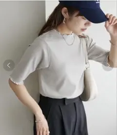 discoat ディスコート 配色リブメロー5分袖プルオーバー ホワイト M