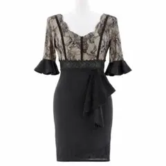 【Dazzystore】ヌーディーレースタイトミニドレス/ブラック/Mサイズ