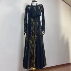 D57 社交ダンス 舞台衣装 ロングワンピース マキシ丈 黒×黄色 ビジュー 良