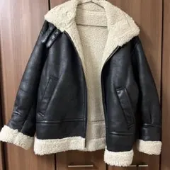 B-3 ボア裏地付き黒レザー ジャケット ライダース