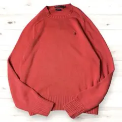 【人気】ポロラルフローレン コットン ニット M 赤 ネイビーポニー 春 定番