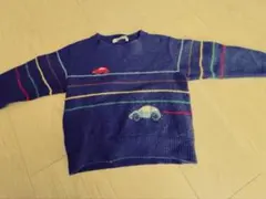 [ファミリア]使用感、切れ目ありネイビー ストライプ セーター 110cm