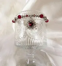 ハンドメイド 赤 メタリックビーズ ハート コラソン ゴシック Y2K