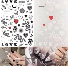 セット売り　大ネイルシール　心臓　蛇　計2枚