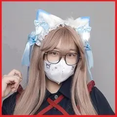 猫耳 フリルレース ヘッドドレス Sブルー 髪飾り コスプレ メイド <D04>