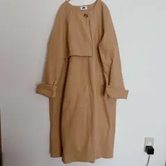 美品✨ ABITOKYO 【F】ベージュ ロングコート 冬 丸襟のサムネイル