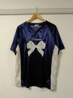 apres jour mignon リボン 半袖 Tシャツ 紺 サテン レースのサムネイル