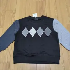 新品☆コムサイズム 黒色 アーガイルモチーフ トレーナー110㎝